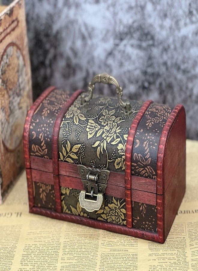 Amedoo Treasure Chest Box With Lock, Wooden Storage Box Decorative Box Decorative Storage Box With Lids, Pirate Keepsake Box for Jewelry Trinkets Kids Gifts (Medium) - Image 2